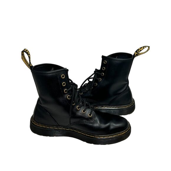 Dr Doc Martens Zavala Combat Boots Leather Black 8 Eye Lace Up 41 US 9-10 Women - Picture 8 of 11